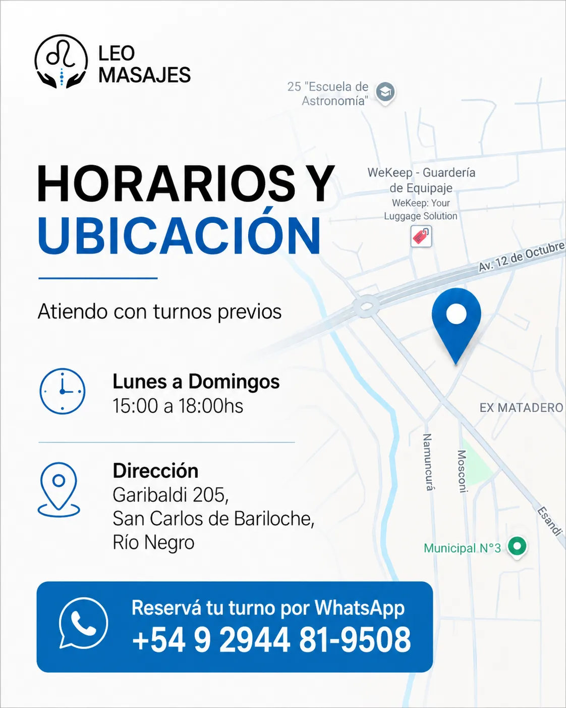 Pieza de comunicación visual creada para Leo Masajes
